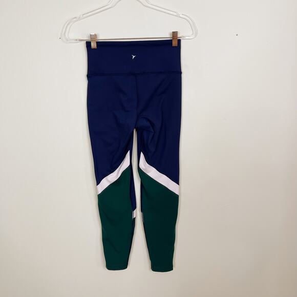 Old Navy Elevate Ankle Zip Colorblock Leggings Navy Blue Green Pink Small Womens - Picture 2 of 8